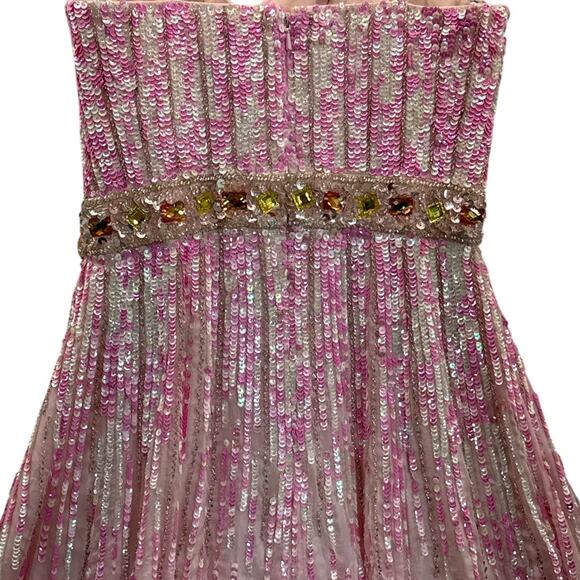 Sherri Hill Vintage 8503 Pink Strapless High-Low Iridescent Sequins Prom Dress 4 - Picture 7 of 10